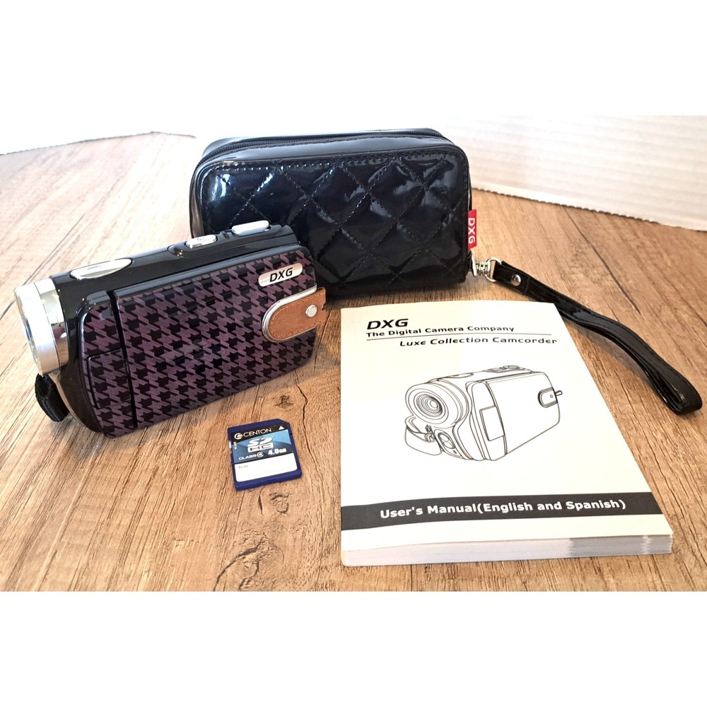 DXG Luxe Collection 1080P  DXG - 5E8V  HD Camcorder Purple Black Houndstooth EUC